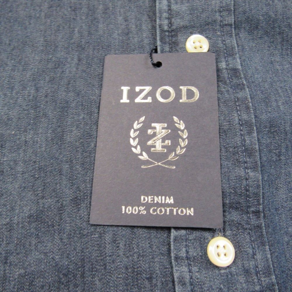 Izod Shirt Mens 15.5 34/35 Medium Lightweight Denim Dark Wash Long Sleeve - Picture 6 of 8
